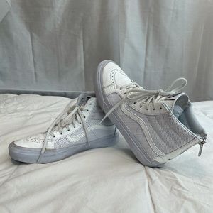 Vans SK8 White Leather Off The Wall Hi Zip Shoes